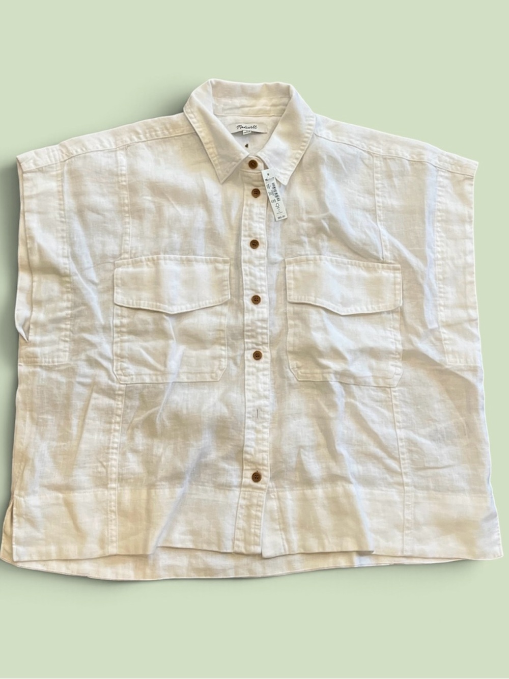 Madewell White Linen Short-Sleeve Button Front Blouse